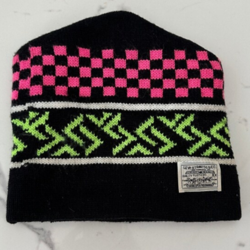 Levi's Black Pink and Green Knit Beanie
